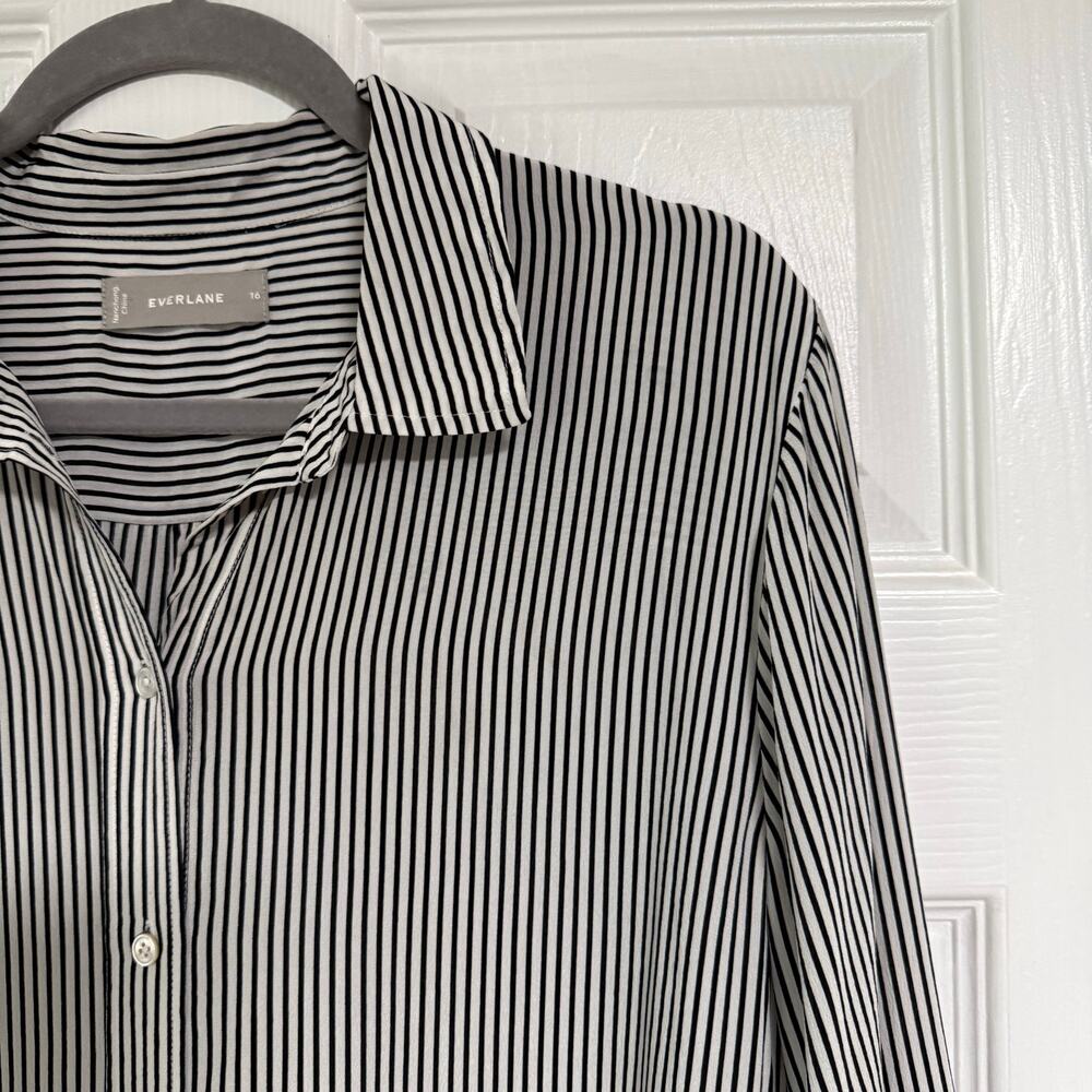 Everlane Women's 100%Silk Striped Button Down Long Sleeve Top Size 16 - Picture 5 of 12